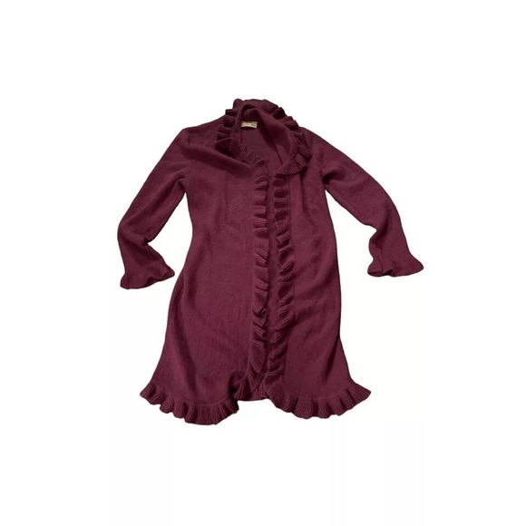 Alpaca Fina Large Purple Long Sleeve Open Front Ruffle Cardigan Sweater Duster - Picture 1 of 7